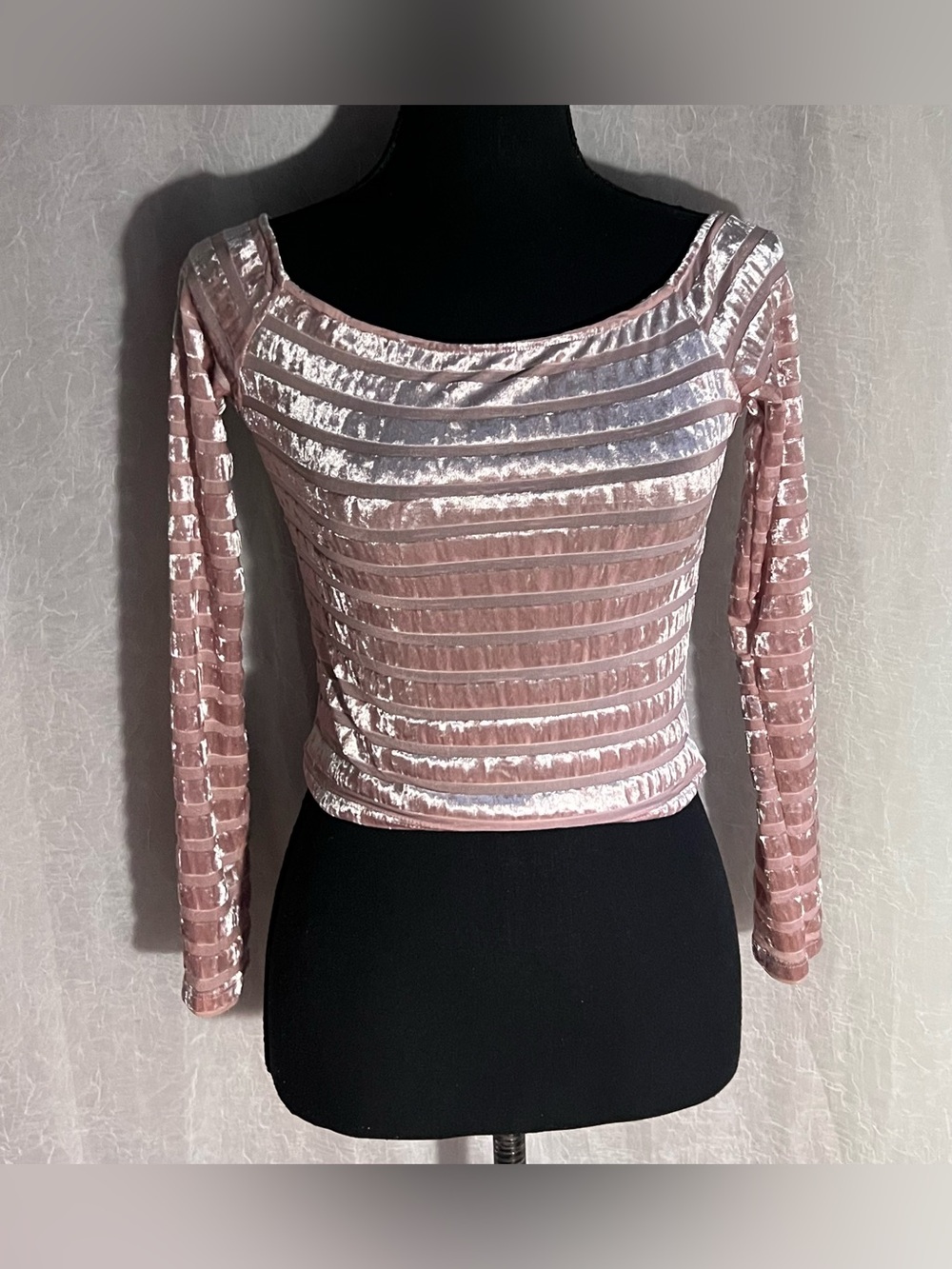 Pink Velvet Long-Sleeve Crop Top